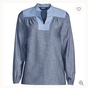 Lands' End Women's Plus Size Chambray Mix Peasant Top - 2x